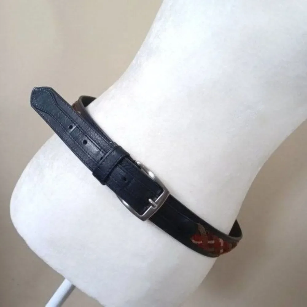 Belt Black Colorful Braided Leather Lg Western Cowgirl Boho‎ Peasant Y2K Italy